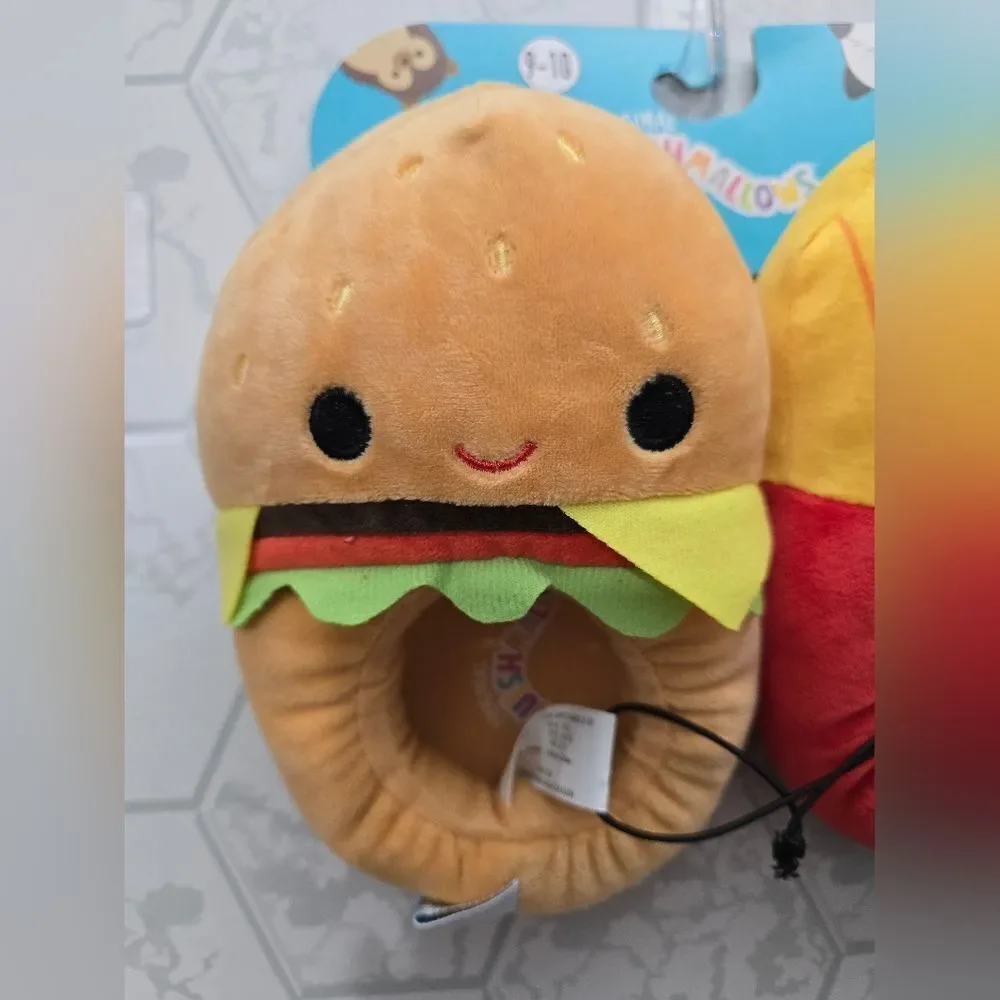 New Squishmallows Kids Sz 9-10 Carl the Cheeseburger & Floyd the Fries Slippers